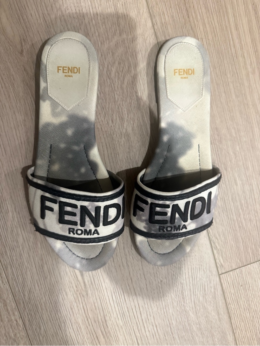 Fendi Roma White & Black Slide Sandals - Women
